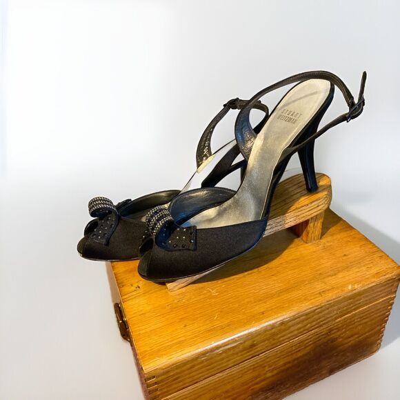 Stuart Weitzman Women's Open Toe Pumps Sling Back Bling 10M 4” Heals - Picture 2 of 8